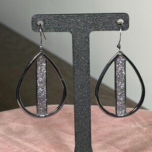 Charming Charlie Black & Silver Glitter Teardrop Dangle Earrings - NWOT